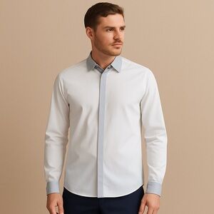 Marc by Marc Jacobs NEW Shrunken Fit Contrast Collar Button-Up Shirt‎ White Gray